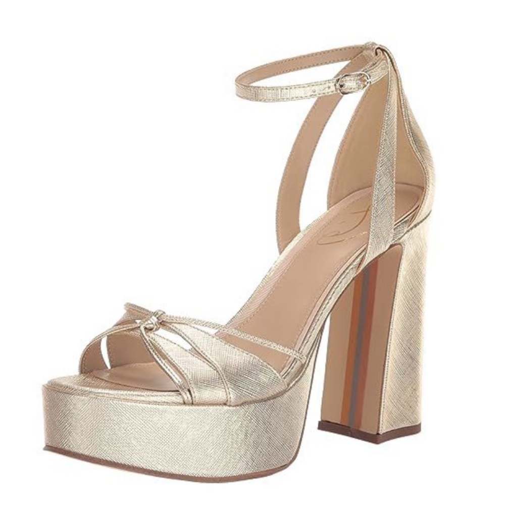 Sam Edelman 10 Kamille Heeled Sandal Gold Leaf Platform Heels